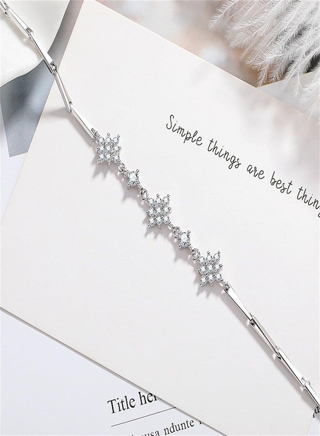WCRAZYE Rhihestone Snowflake Bracelets for Women Cute Shiny Blue CZ Crystal Adjustable Chain Christmas Charm Bracelets Thin Dainty Hand Holiday Bracelet Anniversary Birthday Mother Day Jewelry Gifts (Style 2) - Image 5